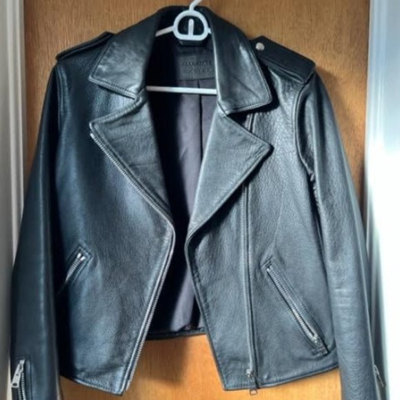 All Saints Black Leather Moto Jacket - Picture 1 of 7